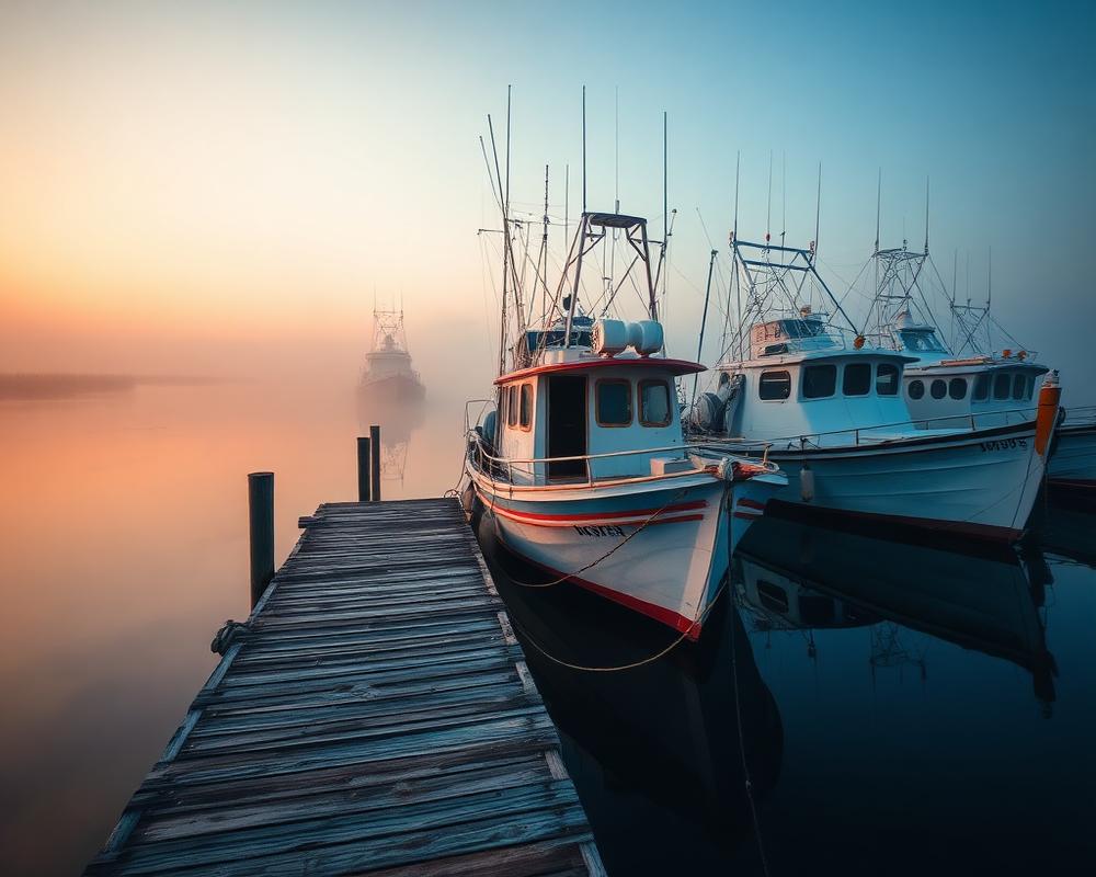 Shrimp boats at dawn in Port Royal harbor